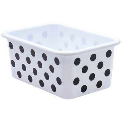 Teacher Created Resources® Plastic Storage Bin, Small, 7.75 x 11.38 x 5 ,Black Polka Dots on Whit
