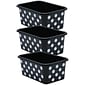 Teacher Created Resources® Plastic Storage Bin, Small, 7.75" x 11.38" x 5" , White Polka Dots on Black, Pack of 3 (TCR20402-3)