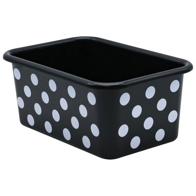 Teacher Created Resources® Plastic Storage Bin, Small, 7.75" x 11.38" x 5" , White Polka Dots on Black, Pack of 3 (TCR20402-3)