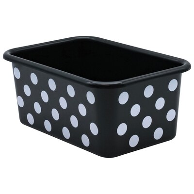 Teacher Created Resources® Plastic Storage Bin, Small, 7.75 x 11.38 x 5 , White Polka Dots on Bla