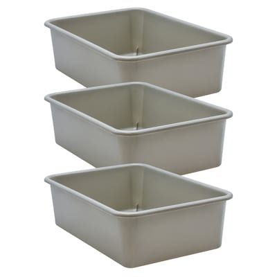 Teacher Created Resources® Plastic Storage Bin, Large, 16.25" x 11.5" x 5", Gray, Pack of 3 (TCR20413-3)