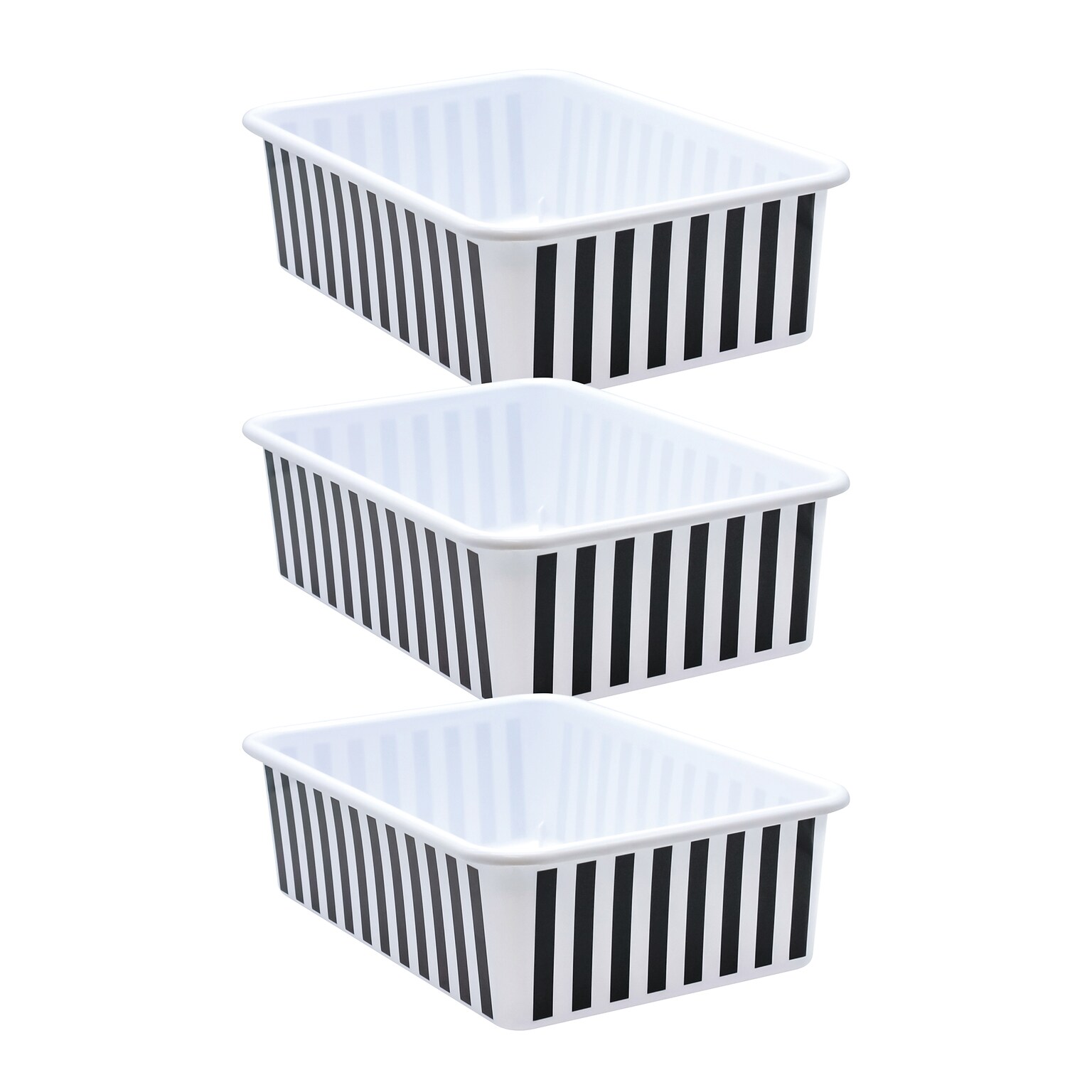 Teacher Created Resources® Plastic Storage Bin, Large, 16.25 x 11.5 x 5, Black & White Stripes, Pack of 3 (TCR20418-3)