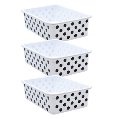 Teacher Created Resources® Plastic Storage Bin, Large, 16.25 x 11.5 x 5, Black Polka Dots on Whit