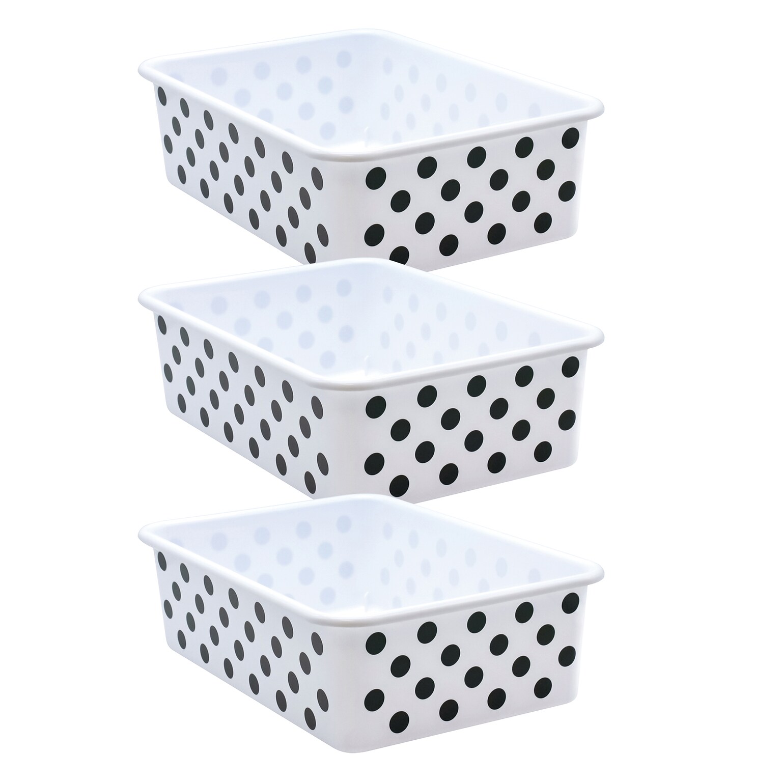 Teacher Created Resources® Plastic Storage Bin, Large, 16.25 x 11.5 x 5, Black Polka Dots on White, Pack of 3 (TCR20419-3)