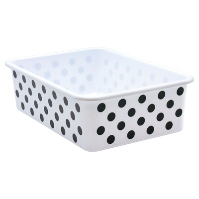 Teacher Created Resources® Plastic Storage Bin, Large, 16.25 x 11.5 x 5, Black Polka Dots on Whit