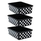 Teacher Created Resources® Plastic Storage Bin, Large, 16.25" x 11.5" x 5", White Polka Dots on Black, Pack of 3 (TCR20420-3)