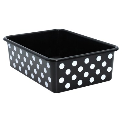 Teacher Created Resources® Plastic Storage Bin, Large, 16.25" x 11.5" x 5", White Polka Dots on Black, Pack of 3 (TCR20420-3)