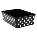 Teacher Created Resources® Plastic Storage Bin, Large, 16.25 x 11.5 x 5, White Polka Dots on Blac