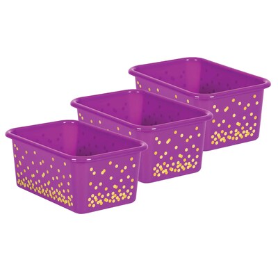 Teacher Created Resources Plastic Storage Bin, Small, 7.75 x 11.38 x 5, Purple Confetti, Pack of 3