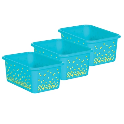 Teacher Created Resources Plastic Storage Bin, Small, 7.75 x 11.38 x 5, Teal Confetti, Pack of 3 (
