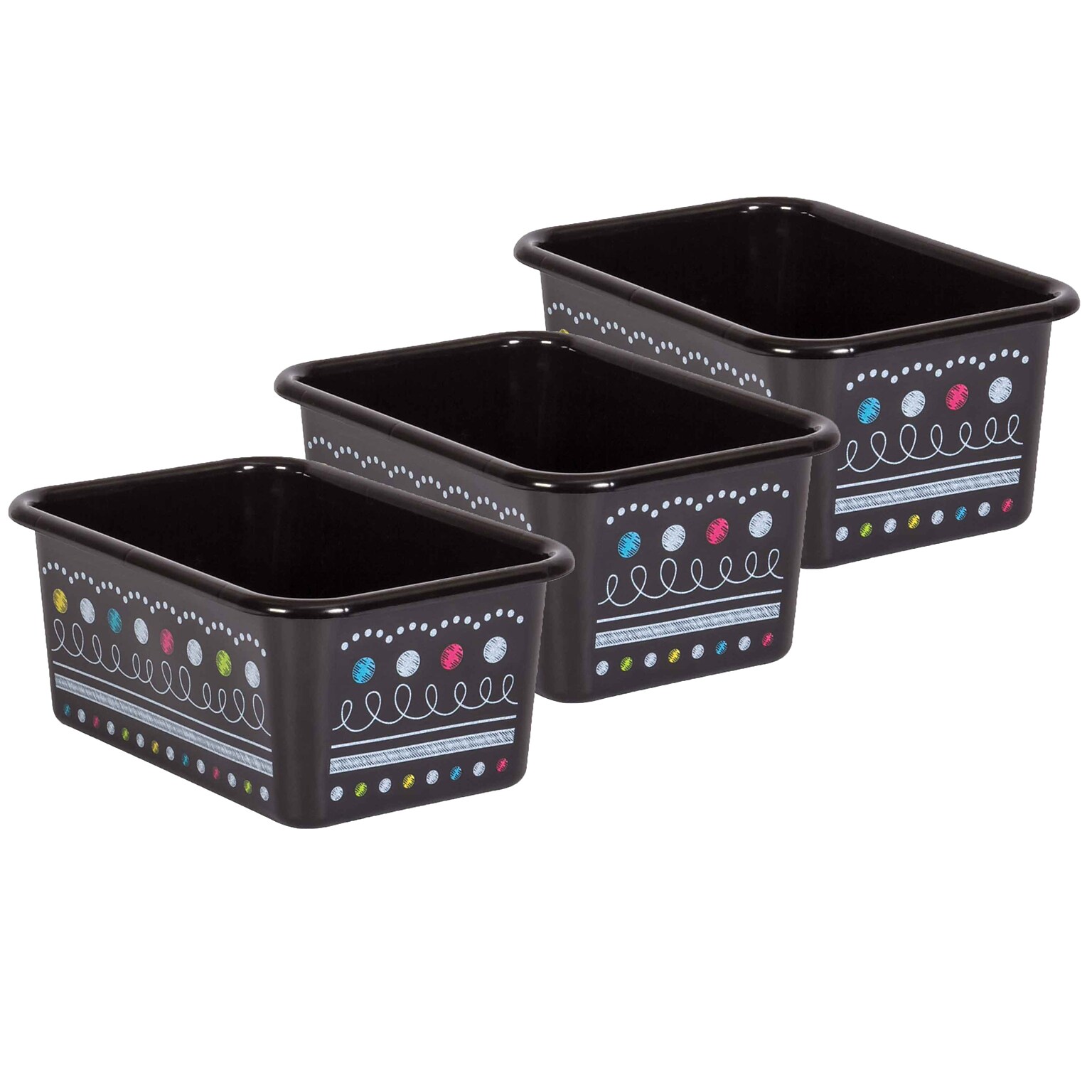 Teacher Created Resources Plastic Storage Bin, Small, 7.75 x 11.38 x 5, Chalkboard Brights, Pack of 3 (TCR20894-3)