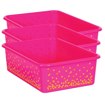 Teacher Created Resources Plastic Storage Bin, Large, 11.5 x 16.25 x 5, Pink Confetti, Pack of 3