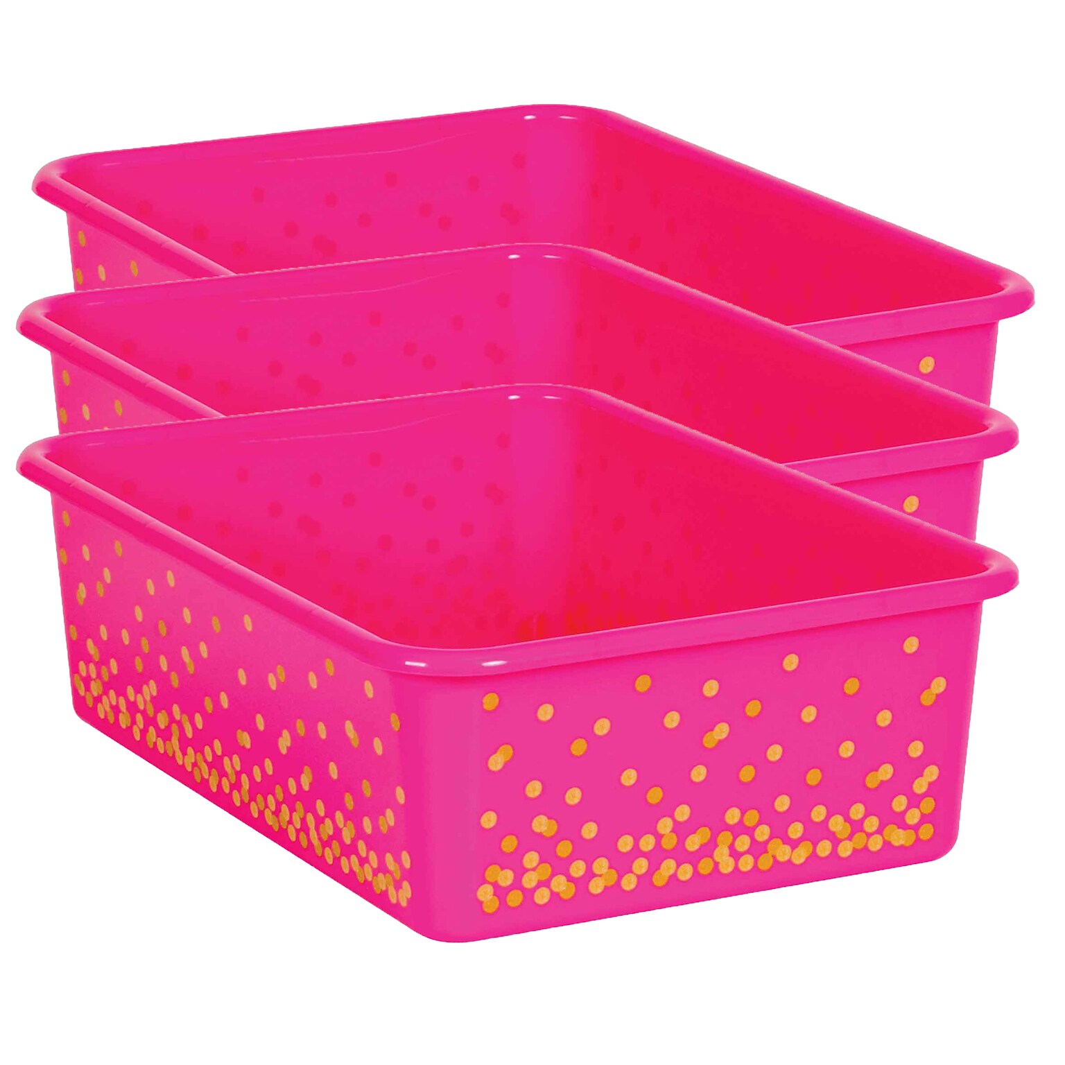 Teacher Created Resources Plastic Storage Bin, Large, 11.5 x 16.25 x 5, Pink Confetti, Pack of 3 (TCR20898-3)