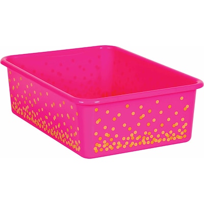 Teacher Created Resources Plastic Storage Bin, Large, 11.5" x 16.25" x 5", Pink Confetti, Pack of 3 (TCR20898-3)