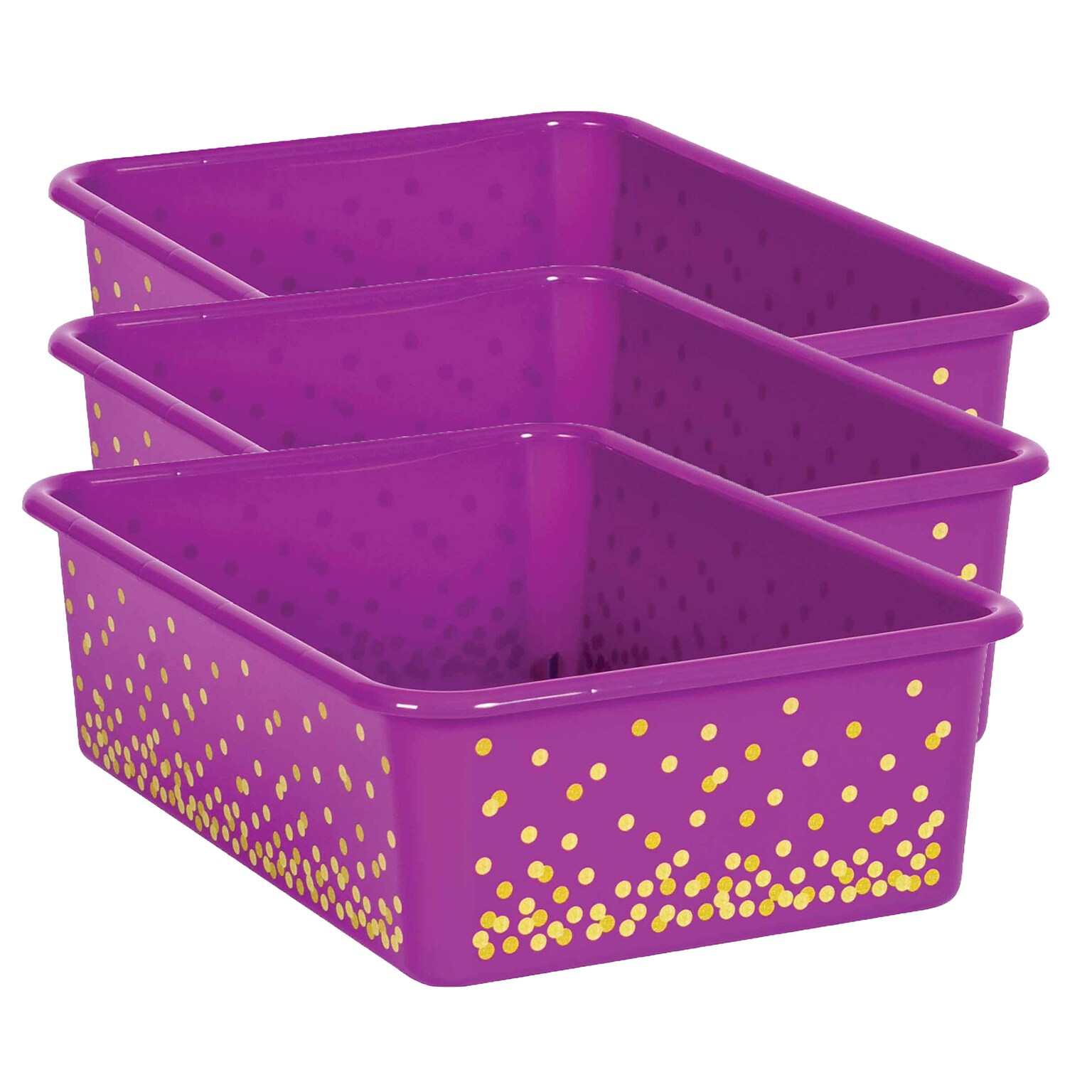 Teacher Created Resources Plastic Storage Bin, Large, 11.5 x 16.25 x 5, Purple Confetti, Pack of 3 (TCR20899-3)