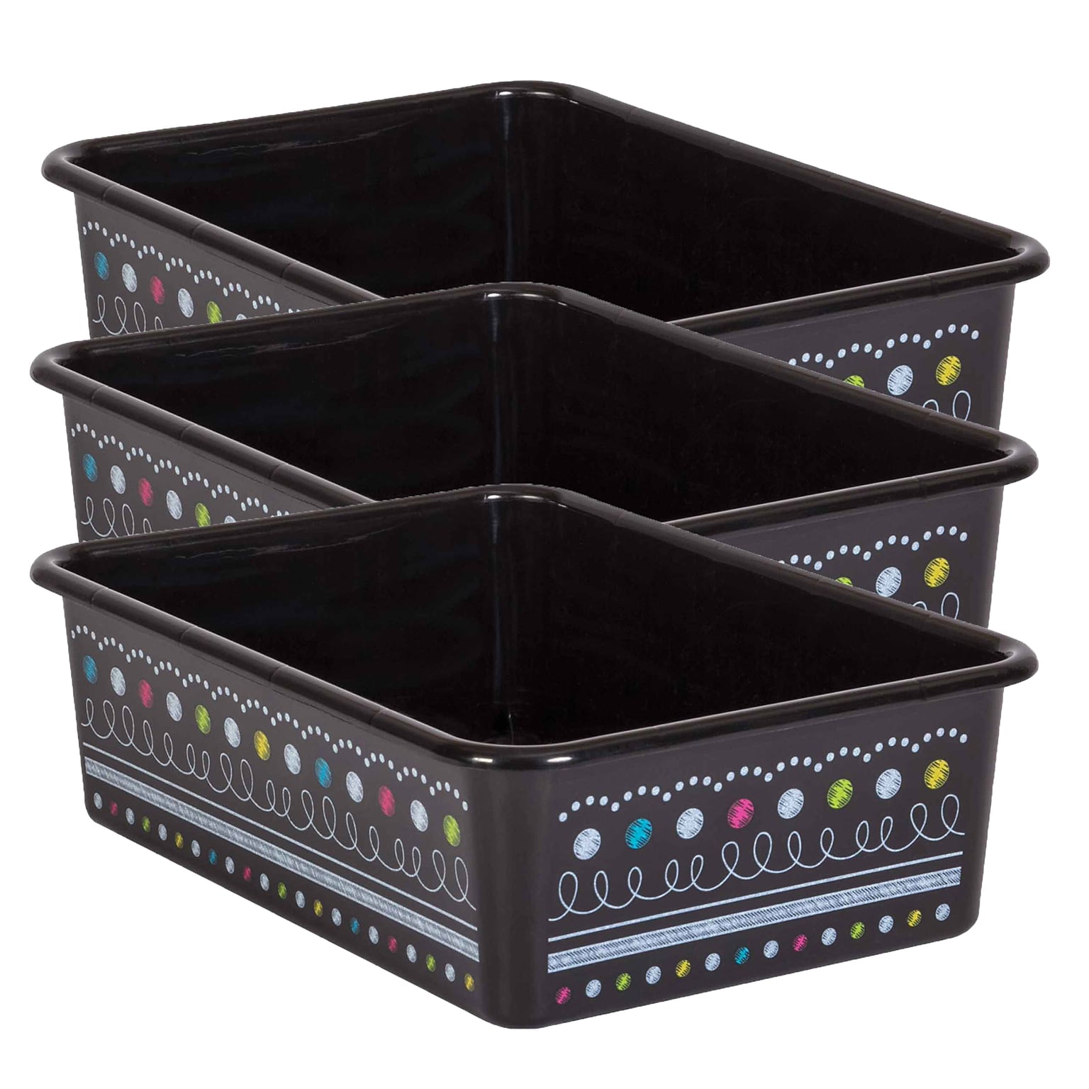 Teacher Created Resources® Plastic Storage Bin, Large, 11.5 x 16.25 x 5, Chalkboard Brights, Pack of 3 (TCR20901-3)