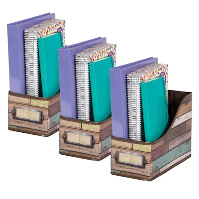 Teacher Created Resources Vinyl Book Bin, 5 x 8 x 11, Reclaimed Wood Design, Pack of 3 (TCR20969-