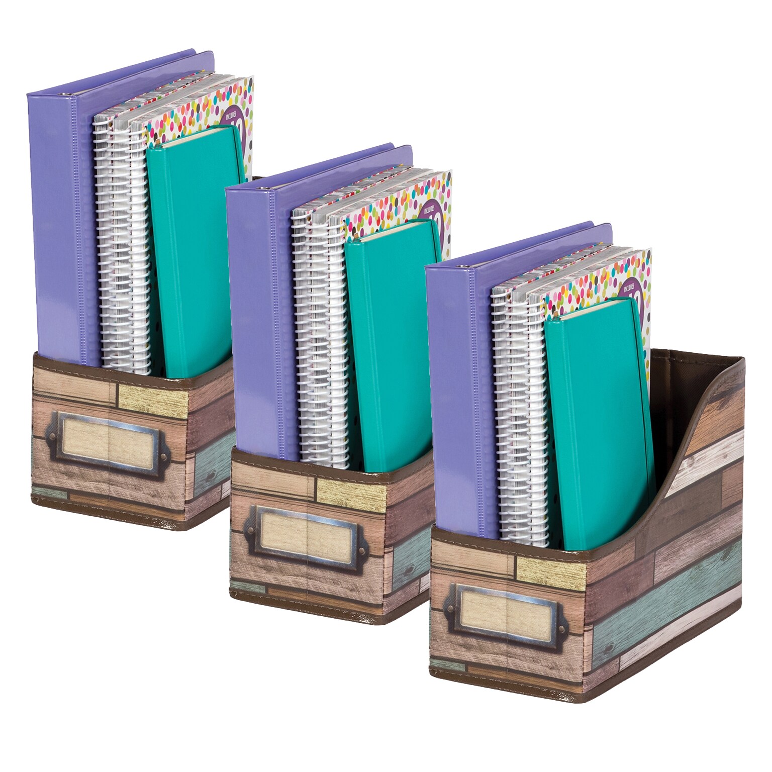 Teacher Created Resources Vinyl Book Bin, 5 x 8 x 11, Reclaimed Wood Design, Pack of 3 (TCR20969-3)