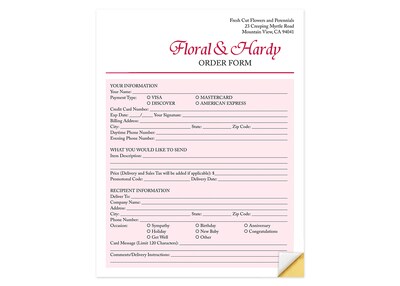 Custom Carbonless 2-Part Forms, 8-1/2" x 11", 2 Standard Inks, 250 Sets per Pack