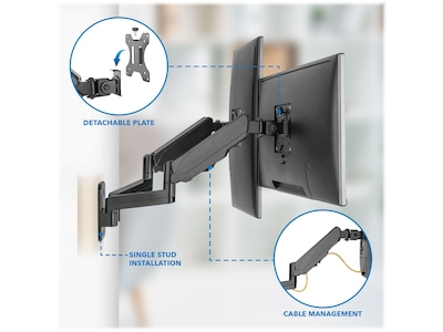 Mount-It! Adjustable Dual Monitor Wall Mount, Up to 32", Black (MI-1766B)