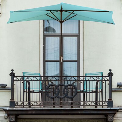 Pure Garden 9 Half Round Patio Umbrella Blue (M150053)