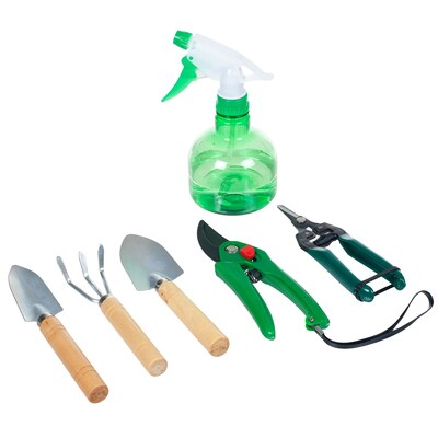 Pure Garden 7 Piece Wood and Metal Indoor Garden Tool Set (M150001)