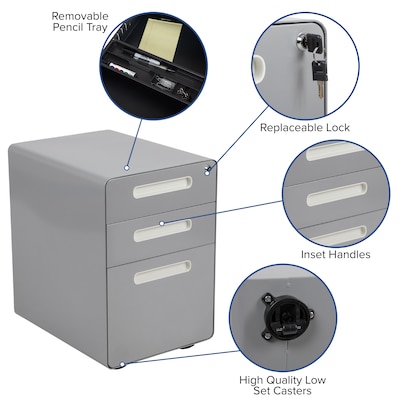 Flash Furniture Wren 3-Drawer Mobile Vertical File Cabinet, Legal/Letter Size, Lockable, 24"H x 16"W x 21"D, Gray (HZAP53501GRY)