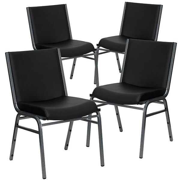 Flash Furniture HERCULES Vinyl Office Stacking Chair, Silver Vein/Black (4-XU-60153-BK-VYL-GG)