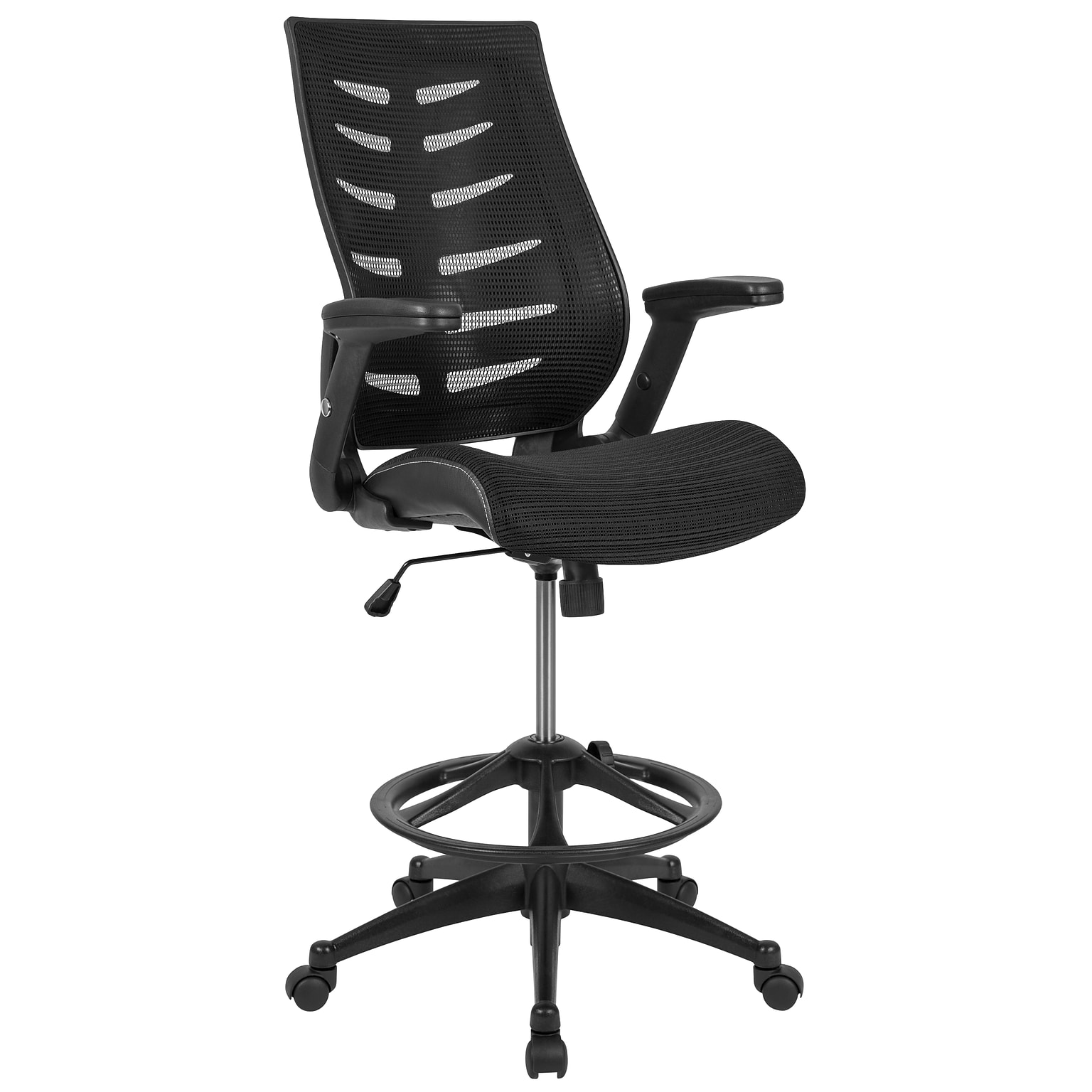 Flash Furniture Nylon Drafting Chair with Footrest and Lumbar Support, Black (BL-ZP-809D-BK-GG)