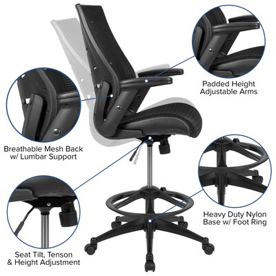 Flash Furniture Nylon Drafting Chair with Footrest and Lumbar Support, Black (BL-ZP-809D-BK-GG)