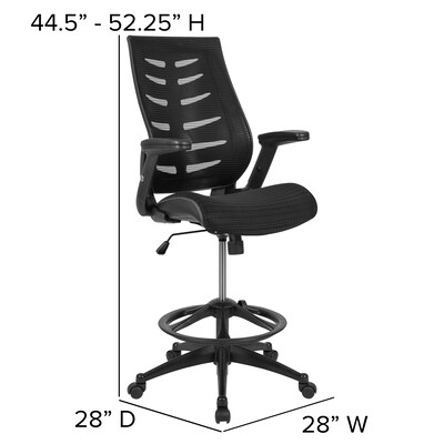 Flash Furniture Nylon Drafting Chair with Footrest and Lumbar Support, Black (BL-ZP-809D-BK-GG)