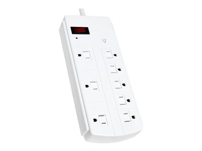 V7 Eight-Outlet Surge Protector, 8 ft, White  (5ZV105)