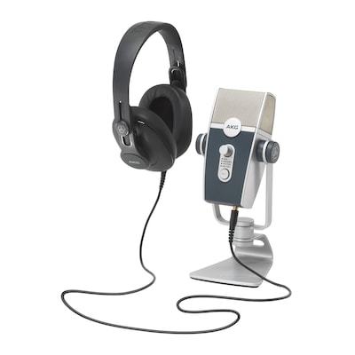 AKG Podcaster Essentials Lyra 5122010-00 Wired USB Microphone & K371 Headphones, Silver/Grey/Black