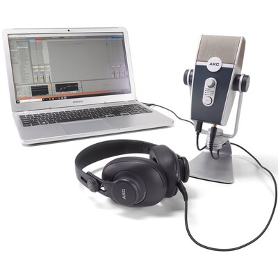 AKG Podcaster Essentials Lyra 5122010-00 Wired USB Microphone & K371 Headphones, Silver/Grey/Black