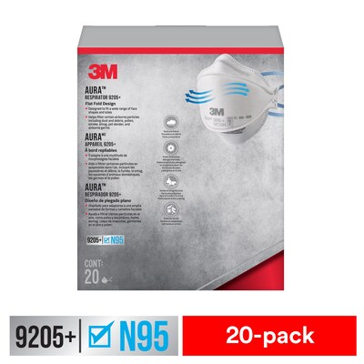 3M Aura N95 Particulate Respirator, White, 20/Pack (9205P-20-DC)