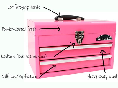 Apollo Tools 2-Drawer Chest Case, Pink (DT5010P)