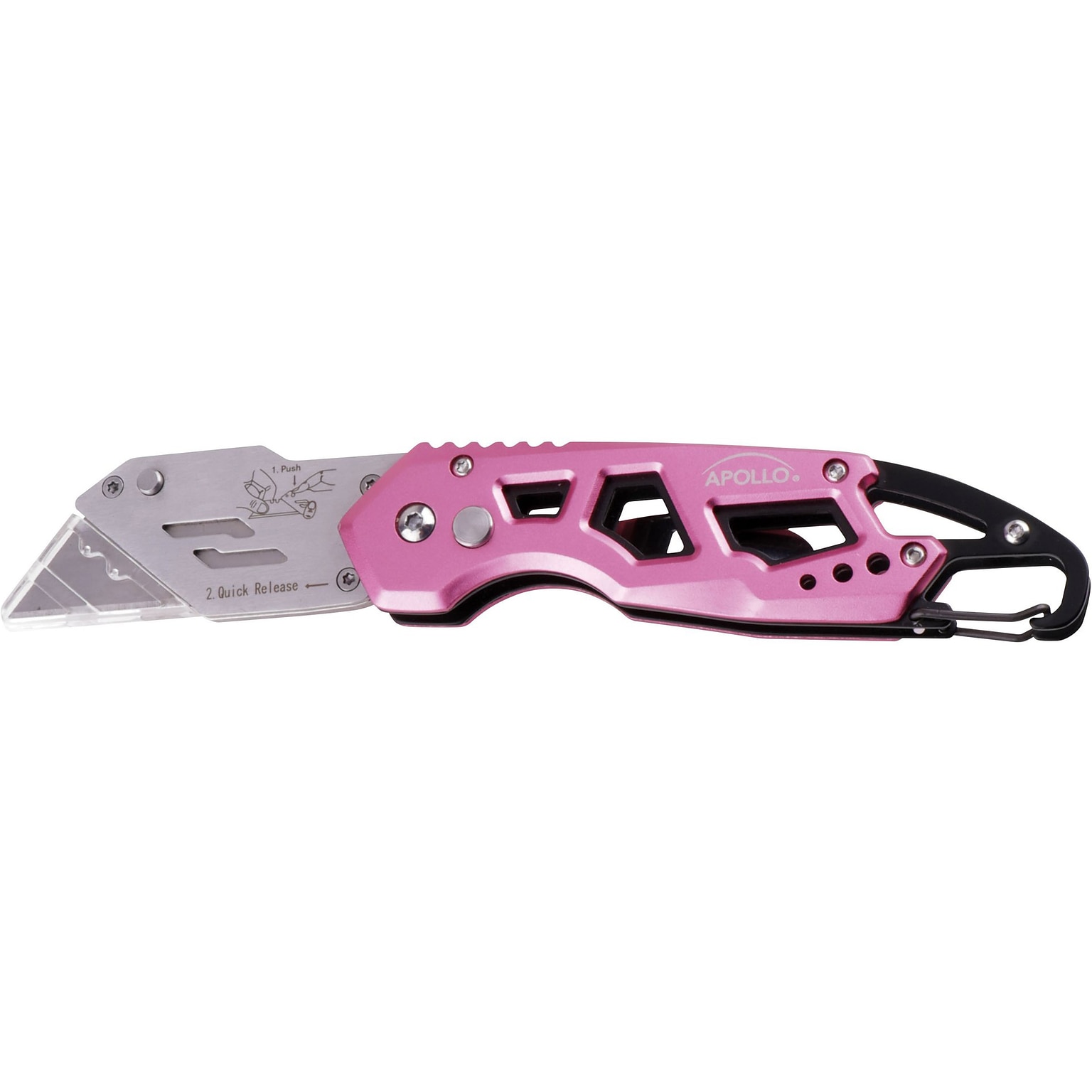 Apollo Tools Stainless Steel Foldable Utility Knife with Carabiner Clip and Fast-Change Blade (DT5017P)