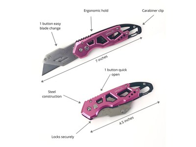 Apollo Tools Stainless Steel Foldable Utility Knife with Carabiner Clip and Fast-Change Blade (DT5017P)