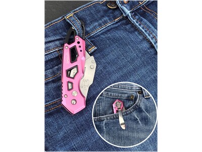 Apollo Tools Stainless Steel Foldable Utility Knife with Carabiner Clip and Fast-Change Blade (DT5017P)