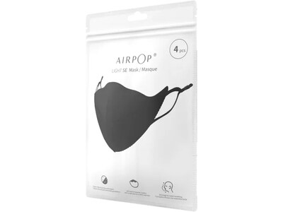 AirPop Light SE Reusable Face Mask, Adult, Black, 4/Pack (43514)