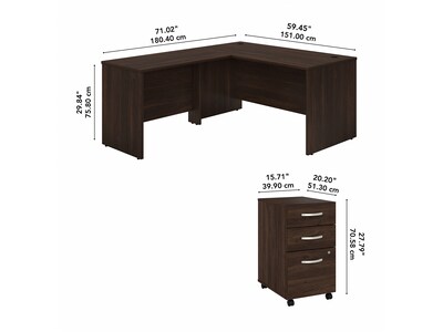 Bush Business Furniture Studio C 60"W L Shaped Desk with Mobile File Cabinet and Return, Black Walnut (STC008BWSU)