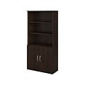 Bush Business Furniture Studio C 72.8H 5-Shelf Bookcase with Doors, Black Walnut Laminated Wood (ST