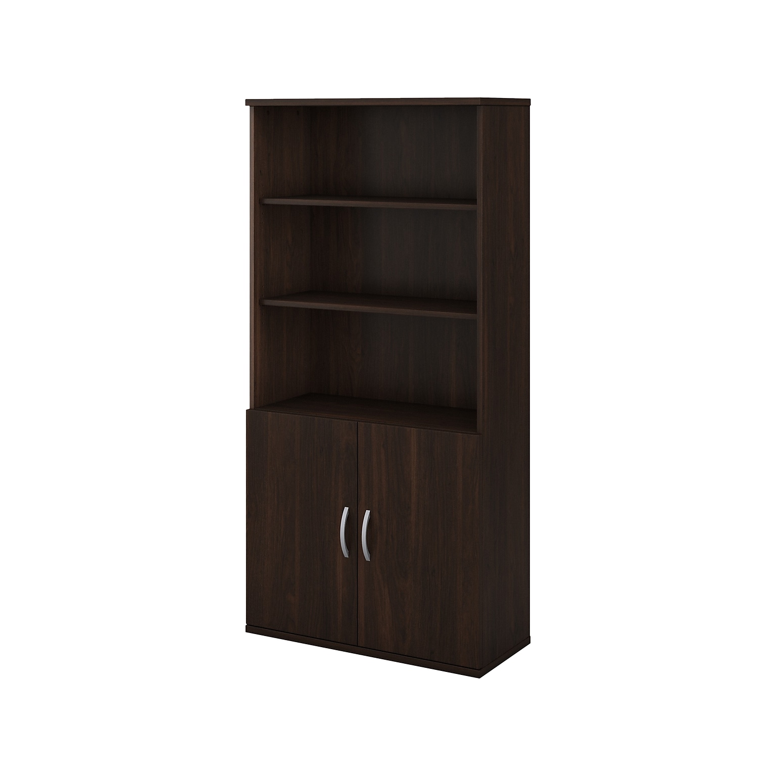 Bush Business Furniture Studio C 72.8H 5-Shelf Bookcase with Doors, Black Walnut Laminated Wood (STC015BW)