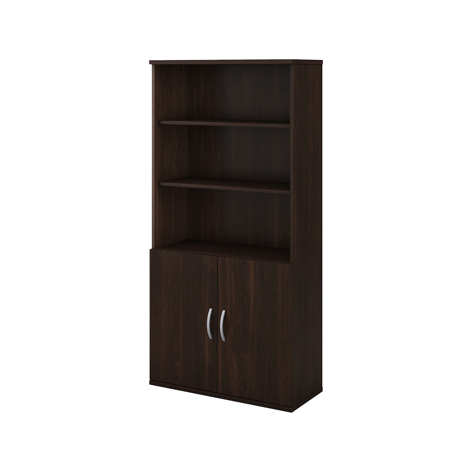 Bush Business Furniture Studio C 73H 5-Shelf Bookcase with Doors, Black Walnut Laminated Wood (STC015BW)