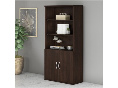 Bush Business Furniture Studio C 73H 5-Shelf Bookcase with Doors, Black Walnut Laminated Wood (STC0