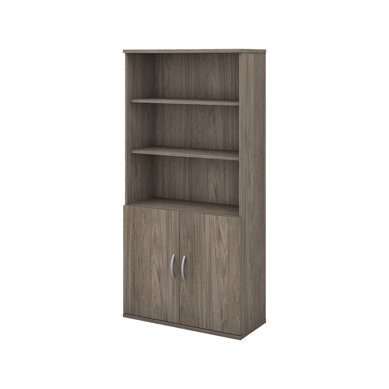 Bush Business Furniture Studio C 73H 5-Shelf Bookcase with Doors, Modern Hickory Laminated Wood (STC015MH)