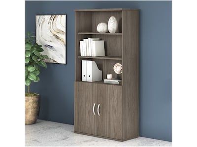 Bush Business Furniture Studio C 72.8"H 5-Shelf Bookcase with Doors, Modern Hickory Laminated Wood (STC015MH)