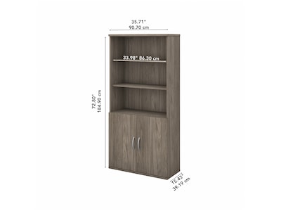 Bush Business Furniture Studio C 72.8"H 5-Shelf Bookcase with Doors, Modern Hickory Laminated Wood (STC015MH)