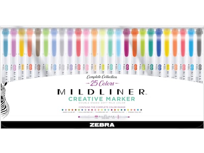 Zebra Mildliner Twin Tip Highlighters, Assorted Colors, 25/Pack