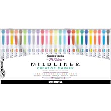 Zebra Mildliner Twin Tip Highlighters, Bullet/Chisel Tip, Complete Assorted, 25/Pack (78525)